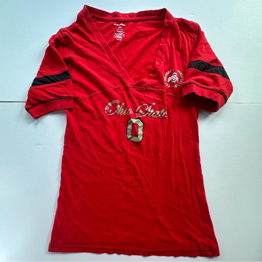 Ohio State University OSU Buckeyes red short sleeve casual shirt women’s‎ medium